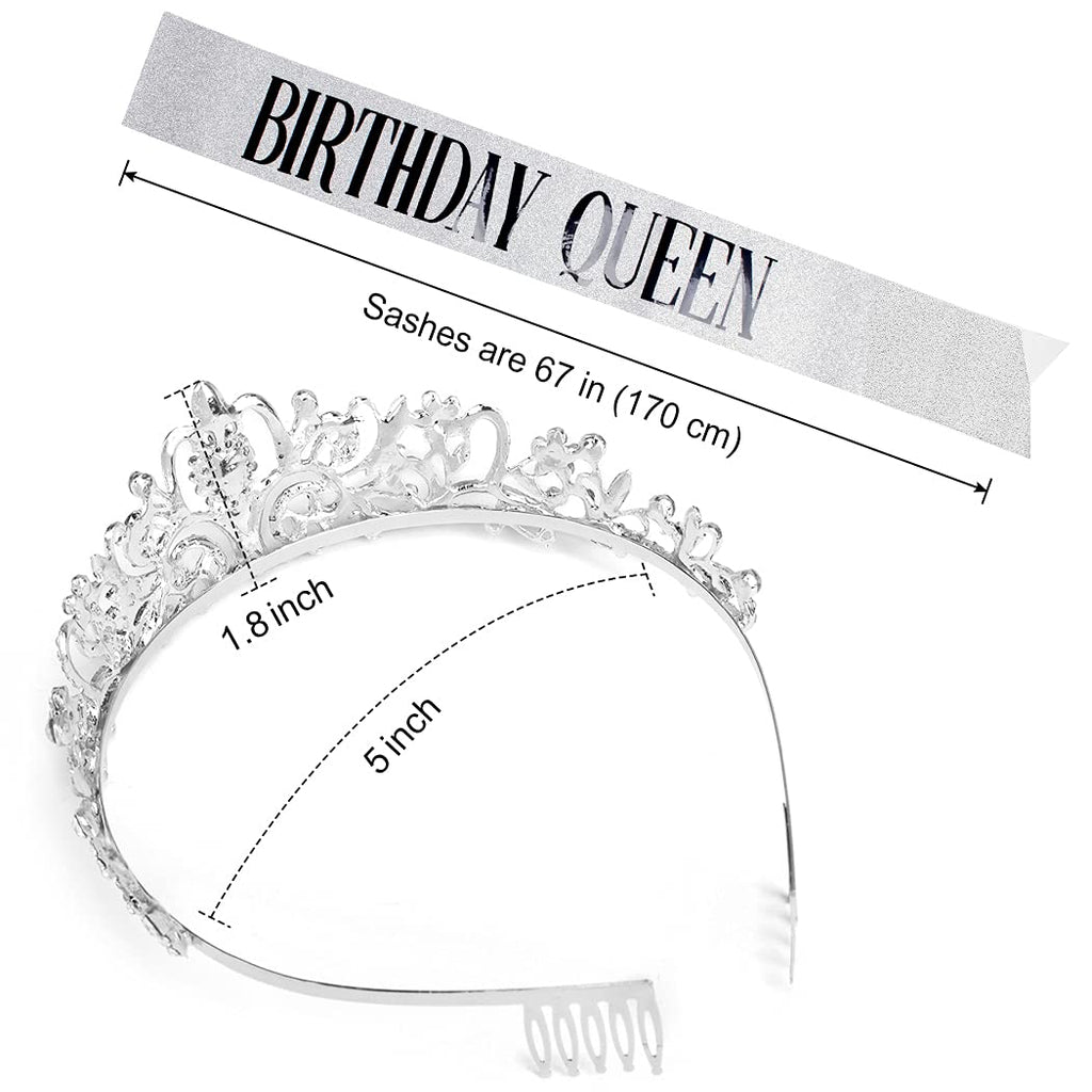 COCIDE Birthday Silver Tiara and Crowns Kit - Silver Tiara, Crown, Sash, Rhinestone Headband, Glitter Sash for Women & Girls Birthday Party Decorations