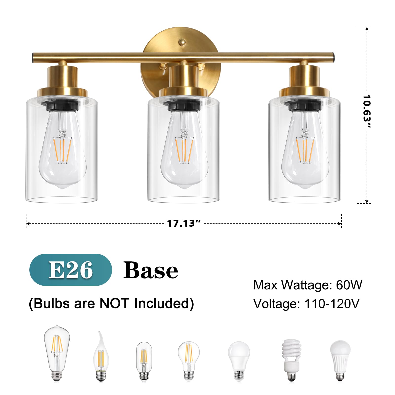 Unicozin 2 Pack Modern Bathroom Light Fixtures, 3 Light Vanity Lights, Black Wall Lamp with Clear Glass for Bathroom, Mirror, Living Room, Bedroom, Hallway, E26 Base