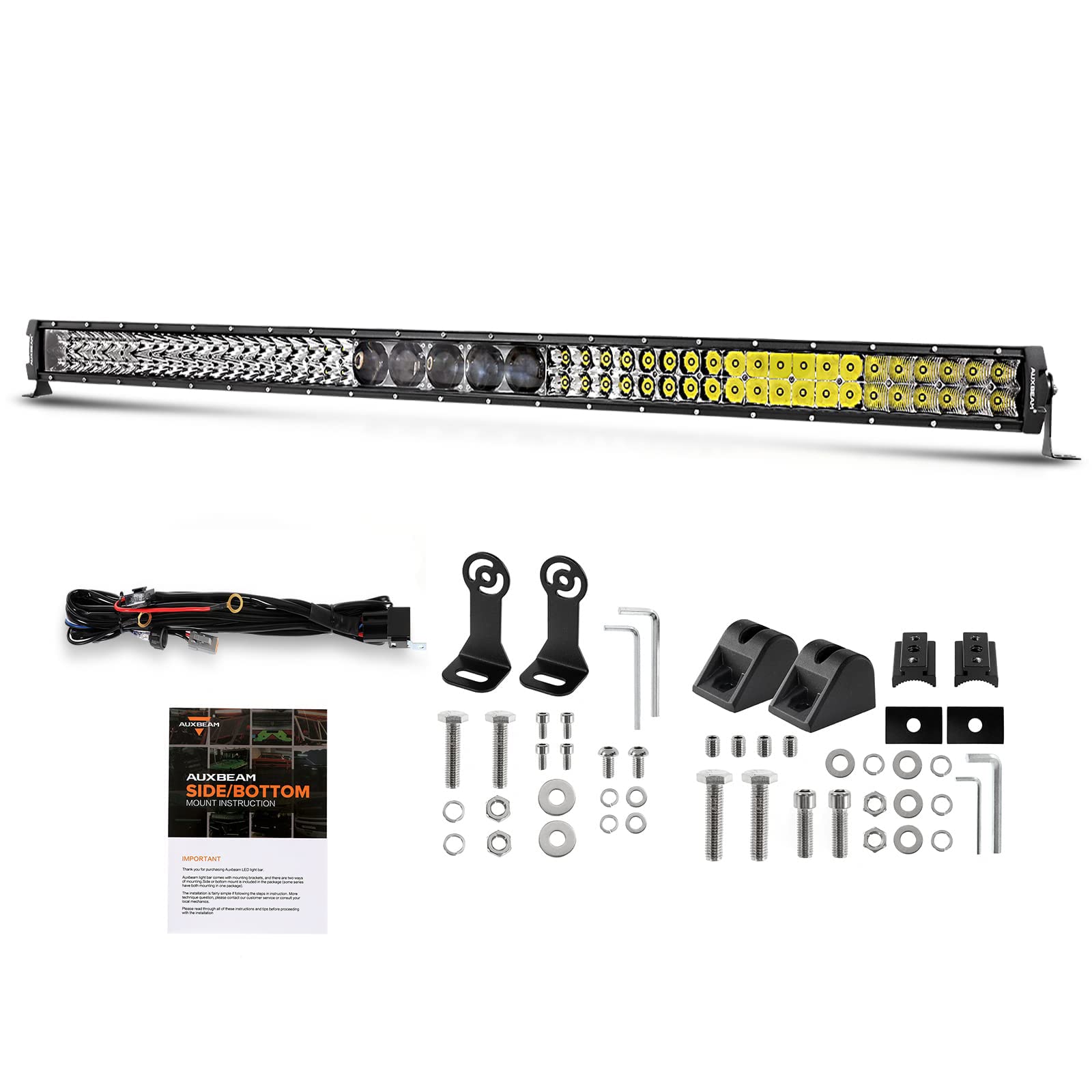 Auxbeam 12Inch Led Light Bar 100W 12000LM 5D Pro Lens Off Road Driving Light Spot Flood Combo Fog Light with 10FT Wiring Harness Kit (Professional Grade Outdoor Lighting Source P8 LED)