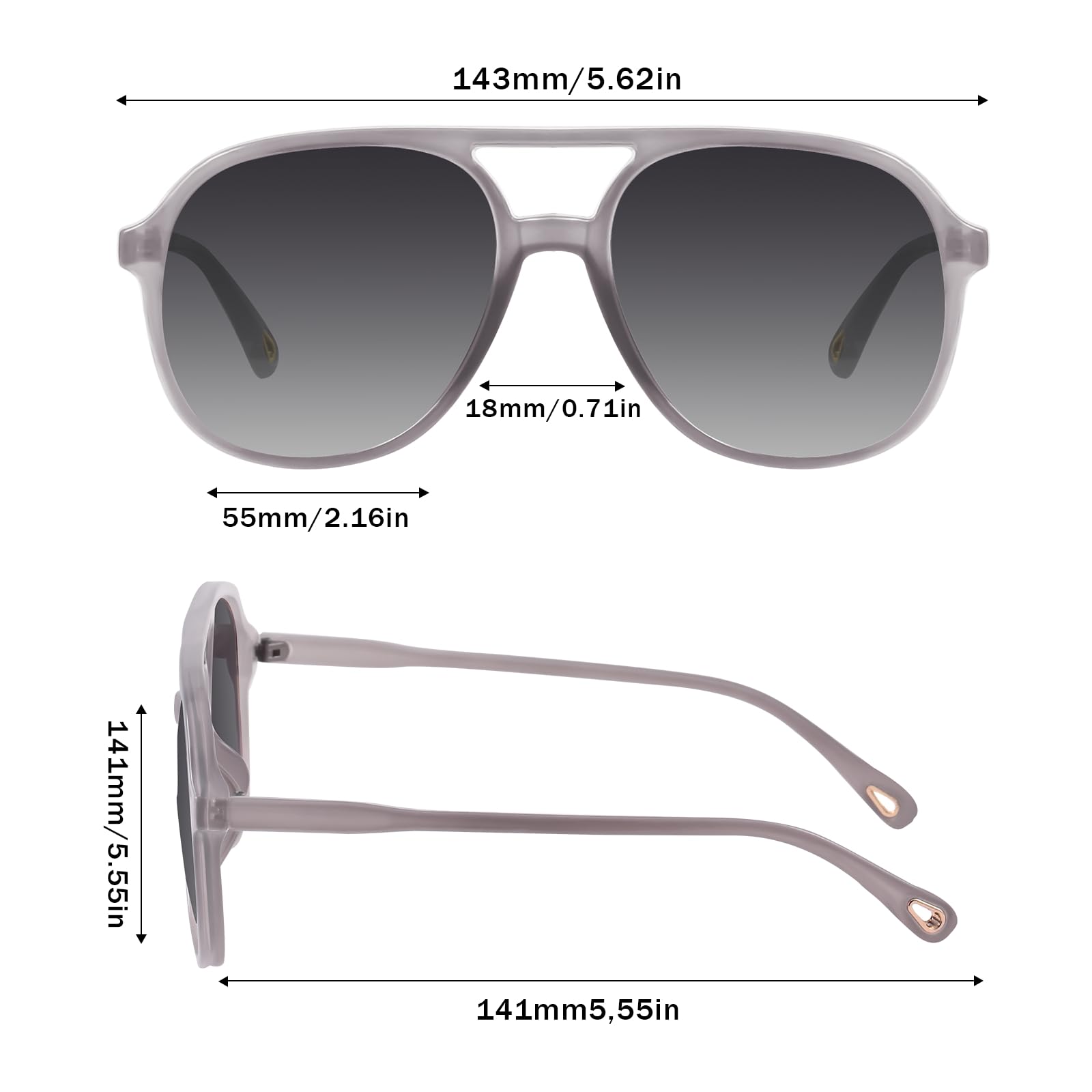 YDAOWKN Retro Square Aviator Sunglasses for Womens Mens Vintage 70s Double Bridge Sun Glasses