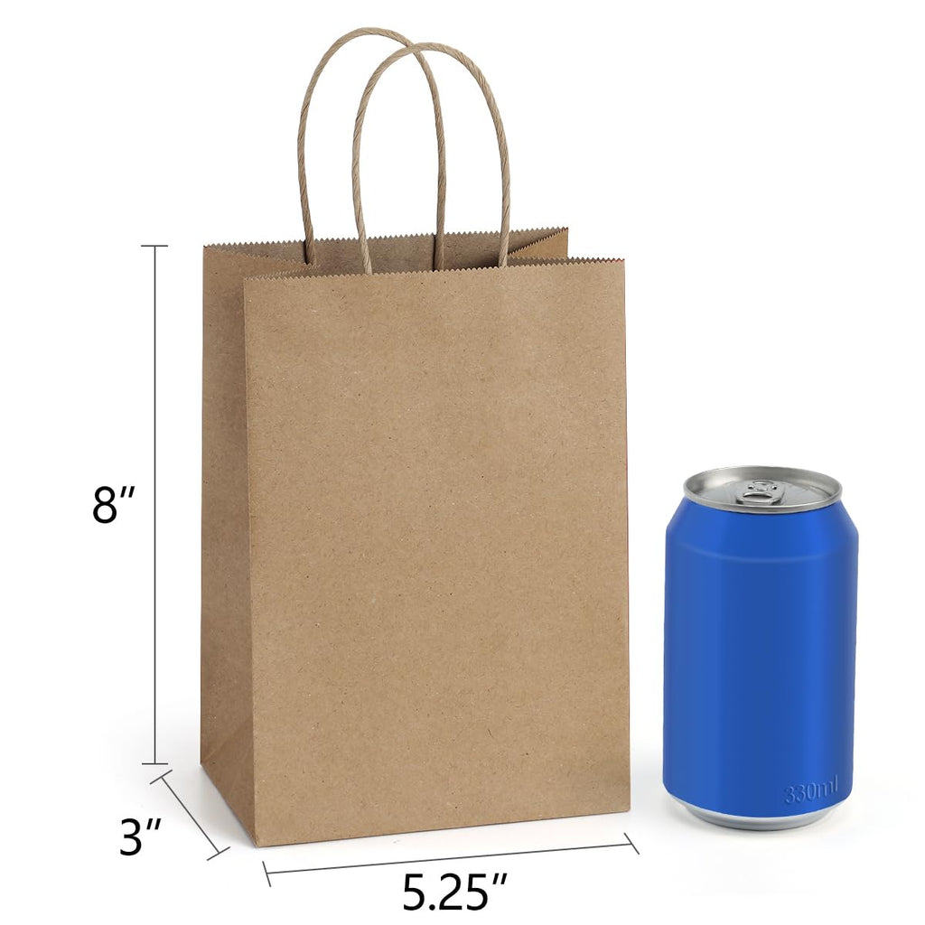 BagDream Gift Bags 100Pcs 5.25x3x8 Small Kraft Paper Gift Bags with Handles Bulk, Black Paper Sacks for Small Business, Retail, Merchandise, Grocery, Wedding Birthday Party favor
