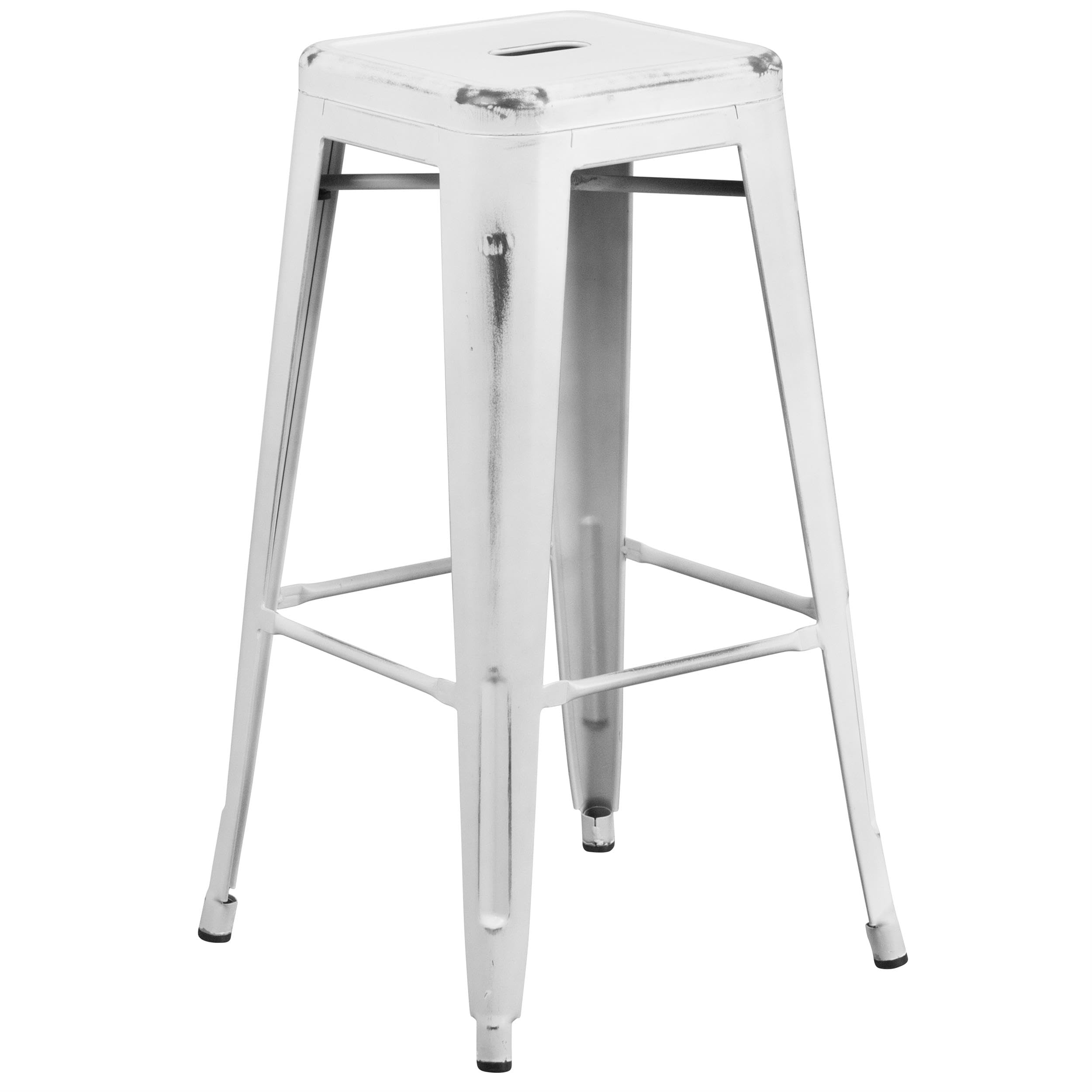 Flash Furniture 30"H Commercial Modern Metal Backless Barstool, Indoor/Outdoor Industrial Square Stacking Bar Stool for Patio Bars/Restaurants, Black
