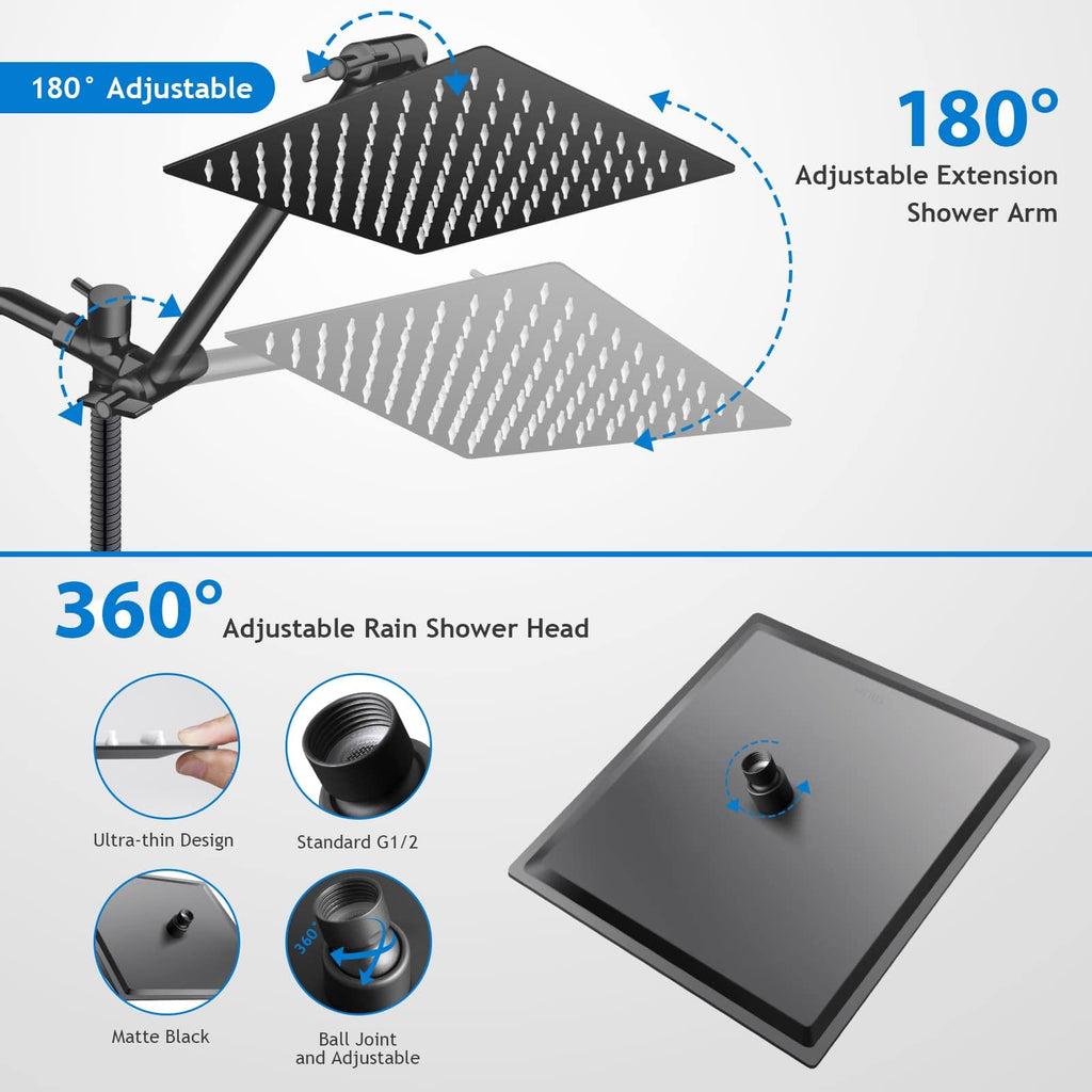 Shower Head Combo(Brushed Nickel),8 Inch High Pressure Rain Shower Head with 11 Inch Adjustable Extension Arm and 5 Settings Handheld Shower Head Combo,Powerful Shower Spray Against Low Pressure Water