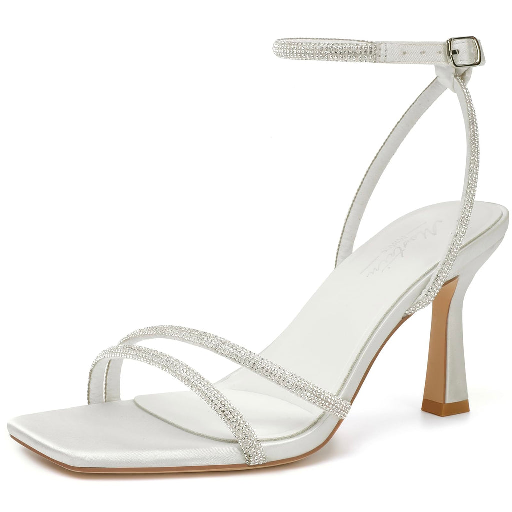 Mostrin Strappy Kitten Heels for Women Square Open Toe Heels Ankle Strap Lace Up Heeled Sandals for Party, Prom
