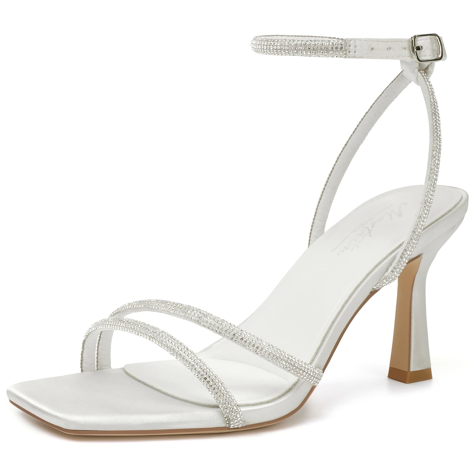 Mostrin Strappy Kitten Heels for Women Square Open Toe Heels Ankle Strap Lace Up Heeled Sandals for Party, Prom