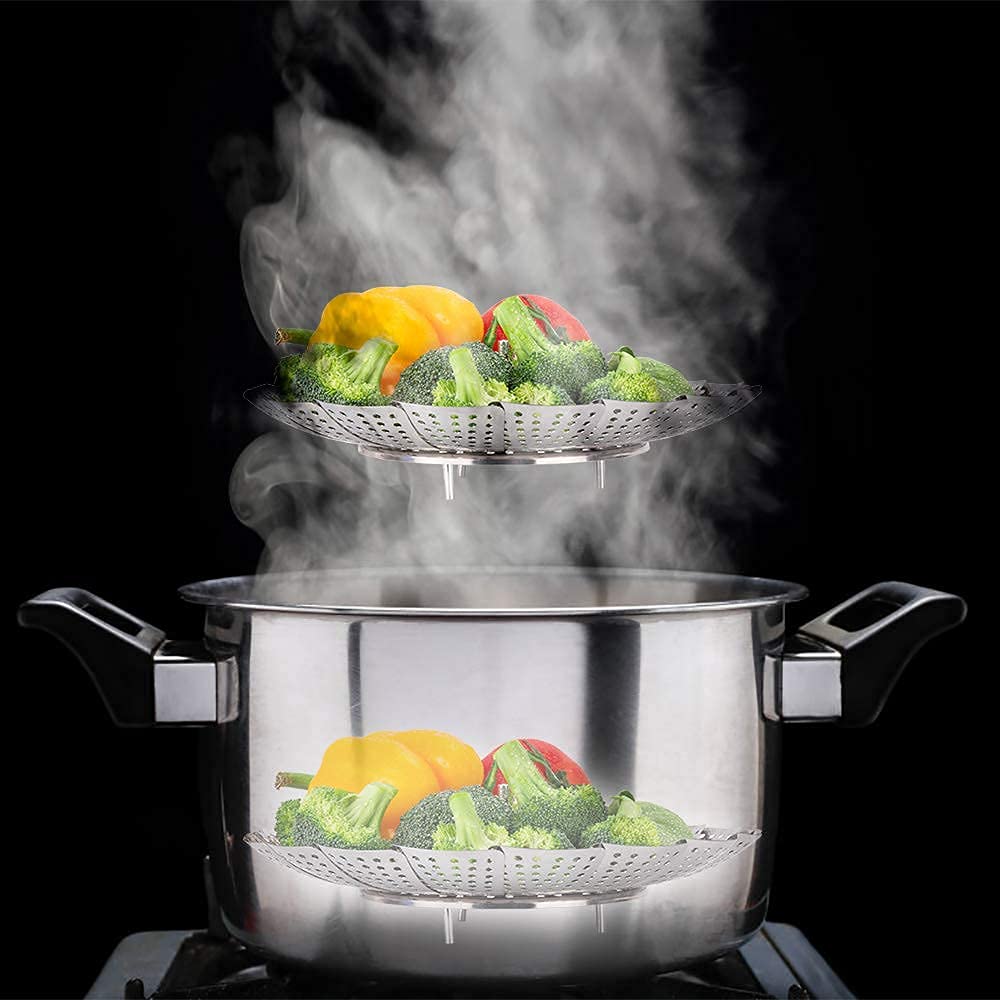Vegetable Steamer Basket, Premium Stainless Steel Veggie Steamer Basket - Folding Expandable Steamers to Fits Various Size Pot Small by SAYFINE (5.5" to 9.2")