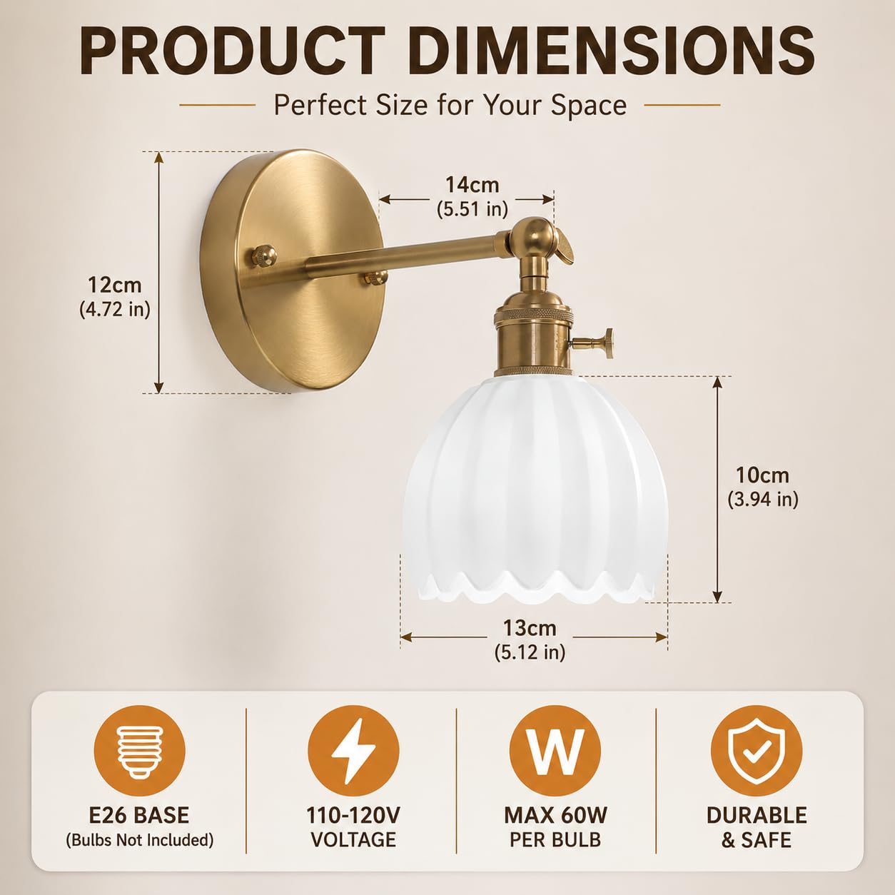 1-Light Gold Brass Bathroom Light Fixture,Wall Sconces set of 2,Brushed Gold Vanlity Light Over Mirror,Bathroom Vanity Light with White Tulip Glass Flower Shade,E26 Socket(Bulbs Not Included)