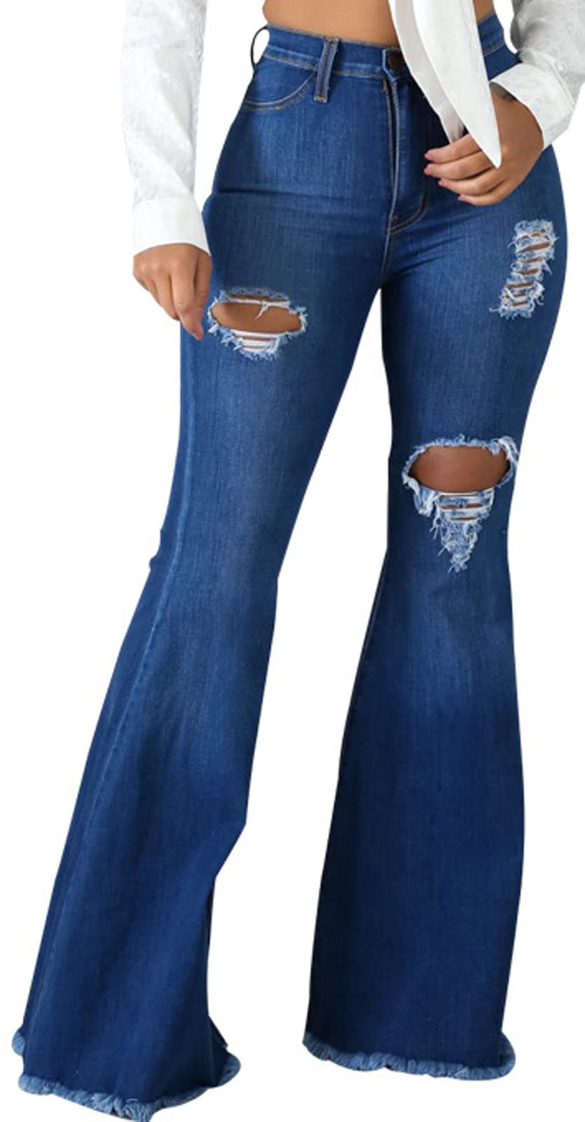 Bell Bottom Jeans for Women Ripped High Waisted Classic Flared Denim Pants