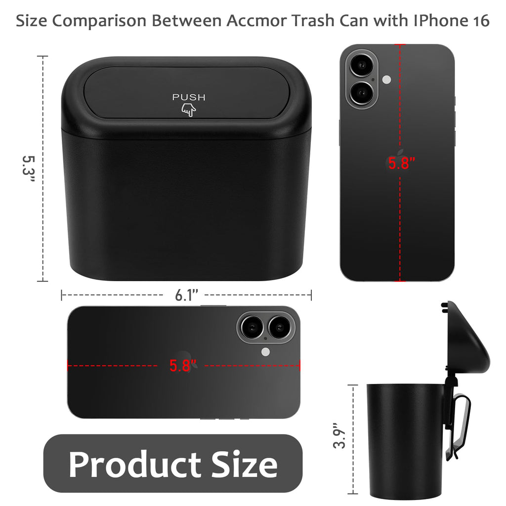 Accmor Car Trash Can with Lid, Mini Auto Dustbin Garbage Organizer with 30 Pcs Plastic Trash Bag, Automotive Garbage Container Bin for Vehicle, Home, Office
