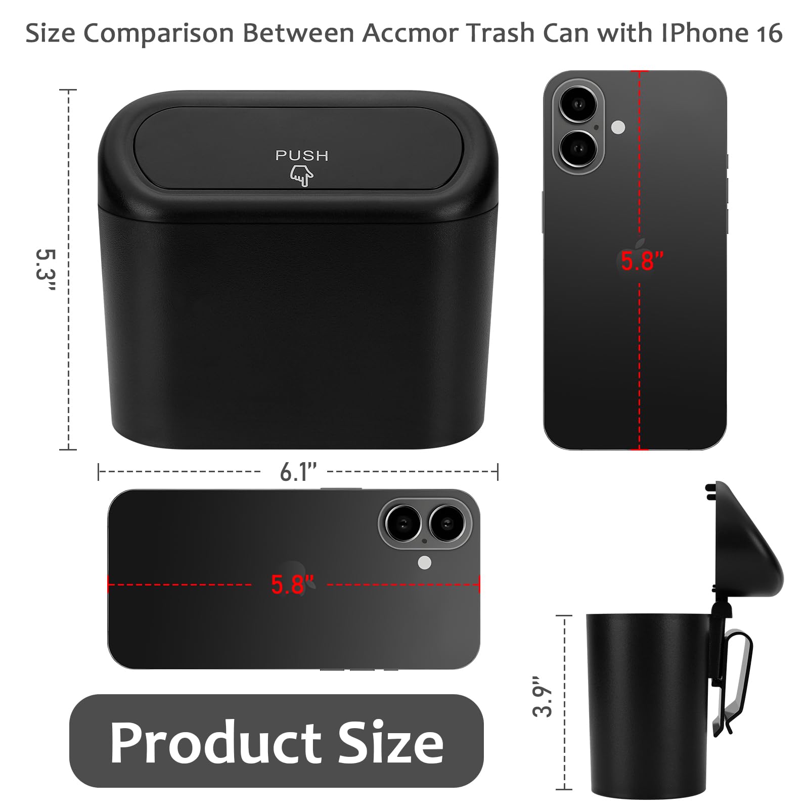 Accmor Car Trash Can with Lid, Mini Auto Dustbin Garbage Organizer with 30 Pcs Plastic Trash Bag, Automotive Garbage Container Bin for Vehicle, Home, Office