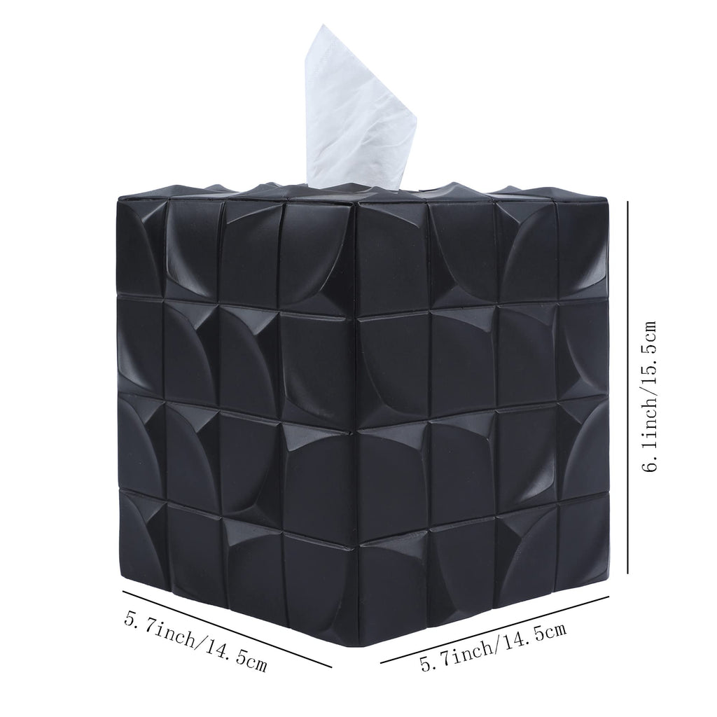 Hymmah Square Tissue Box Cover Holder with Tray,Unique Cube Design Tissue Dispenser Cover Decor for Vanity Counter Tops Also Great for Bedroom and Living Room