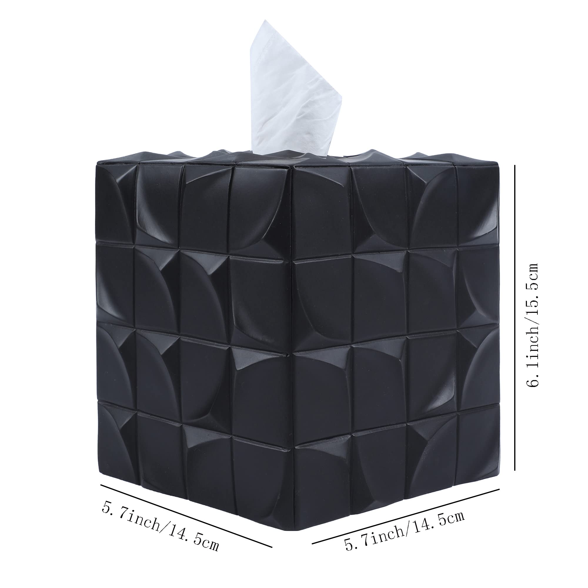 Hymmah Square Tissue Box Cover Holder with Tray,Unique Cube Design Tissue Dispenser Cover Decor for Vanity Counter Tops Also Great for Bedroom and Living Room