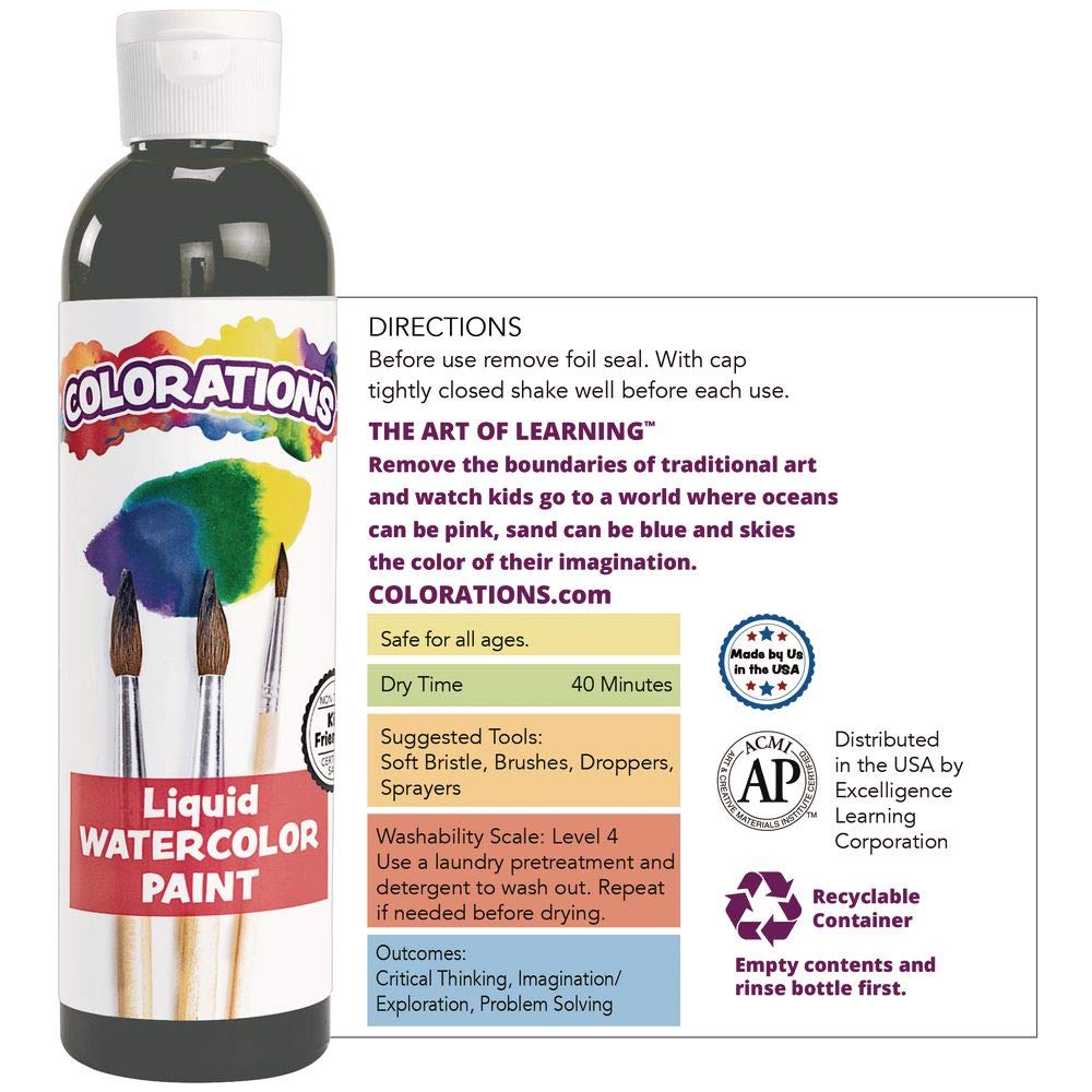 Colorations Paraben-Free Glitter Liquid Watercolor Paint, Set of 8 Vibrant Colors, 8 fl oz, Non-Toxic and Made in The USA