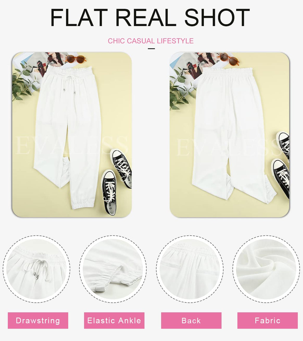 EVALESS Womens 2026 Summer Casual Pants Drawstring Elastic High Waisted Work Trousers Joggers Trendy Harem Pants with Pockets