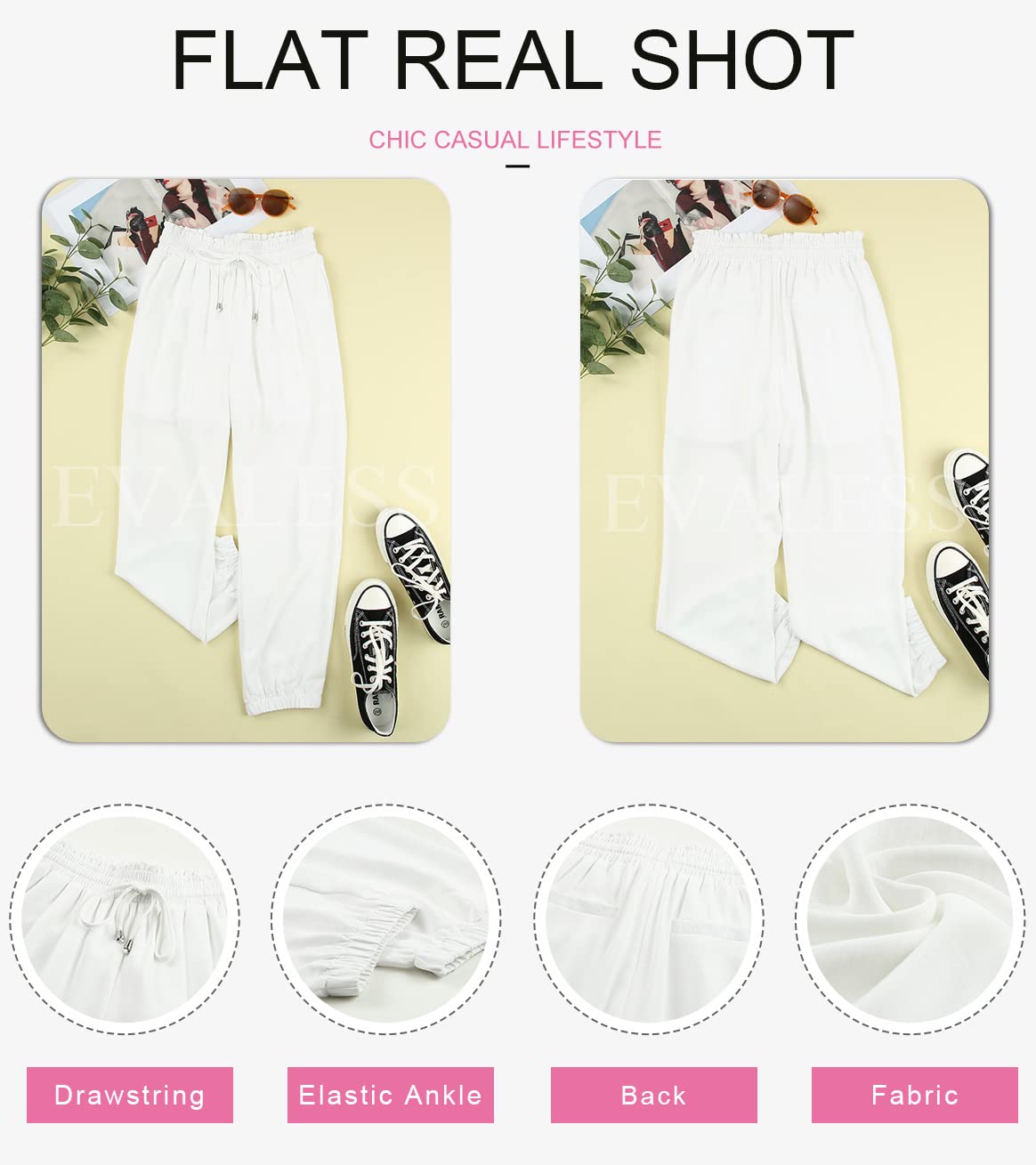 EVALESS Womens 2026 Summer Casual Pants Drawstring Elastic High Waisted Work Trousers Joggers Trendy Harem Pants with Pockets