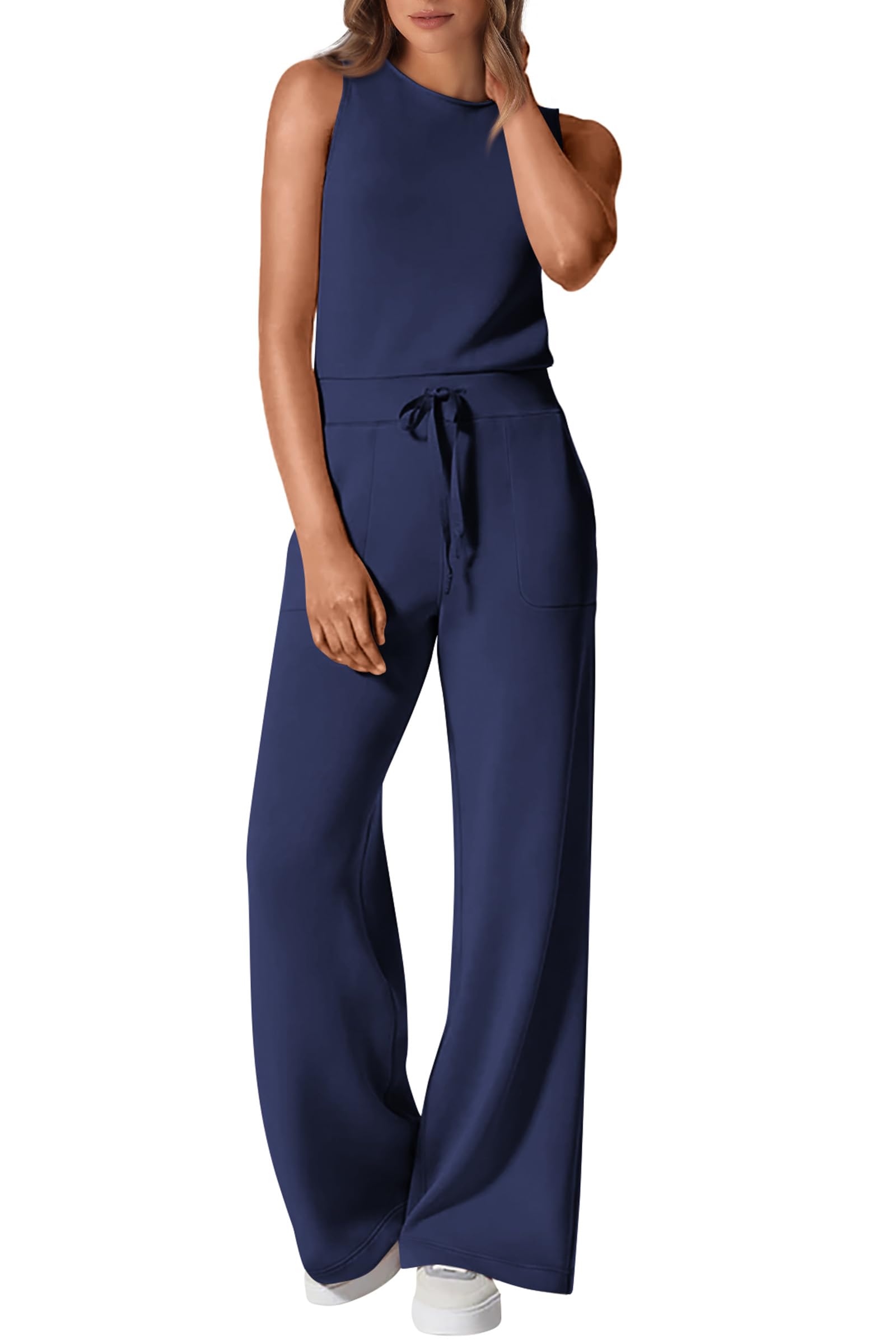 PRETTYGARDEN Jumpsuits for Women Casual 2026 Summer Sleeveless Wide Leg Pants Rompers One Piece Beach Vacation Spring Outfits