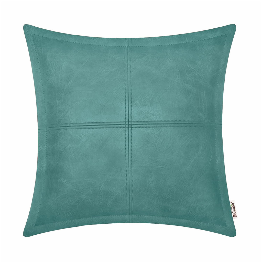 BRAWARM Faux Leather Throw Pillow Covers 16 X 16 Inches, Black Leather Pillow Cover, Hand Stitched Leather Decorative Pillow Cover for Couch Sofa Bed Living Room Home Garden