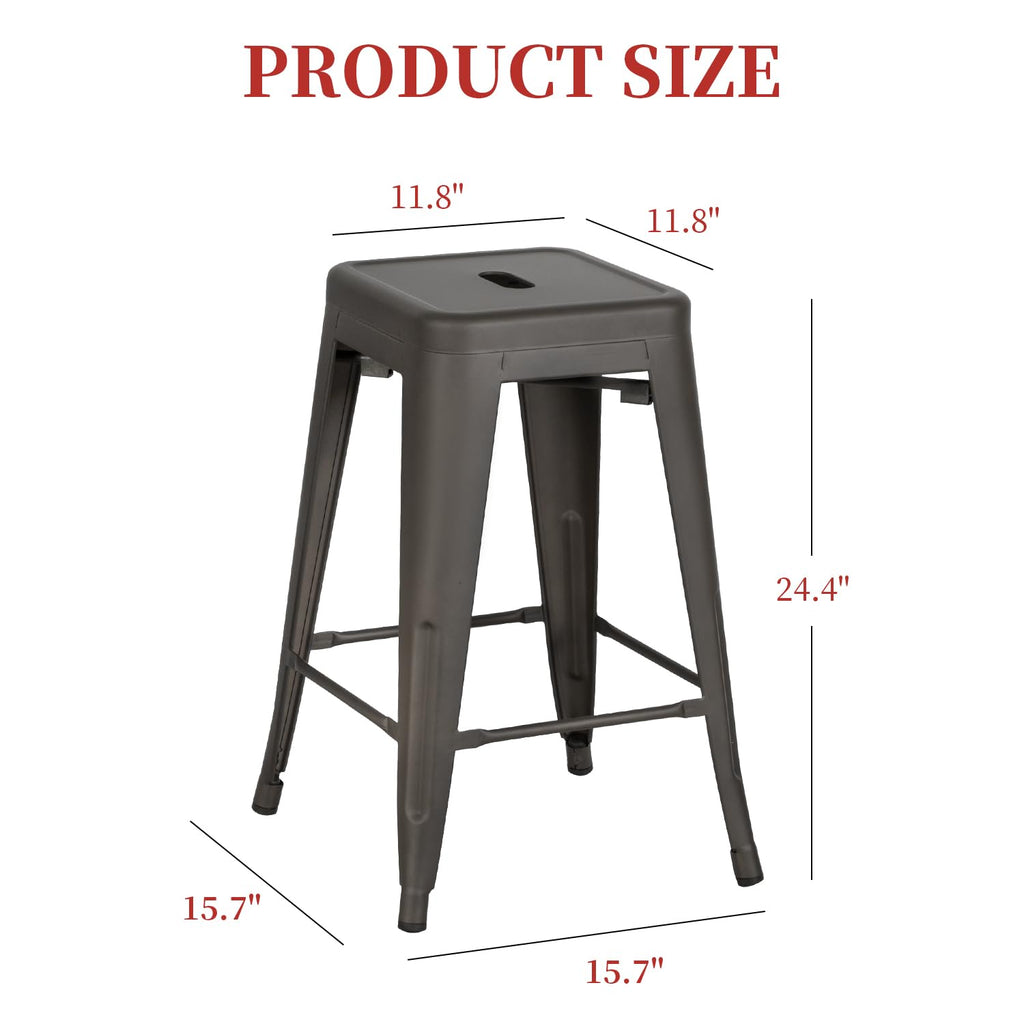 FDW Metal Bar Stools Set of 4 Counter Height Bar Stools 24 Inches Industrial Bar Chairs Patio Stool Stackable Backless Stool Indoor Outdoor Metal Kitchen Stools Bar Chairs (Black, 24")