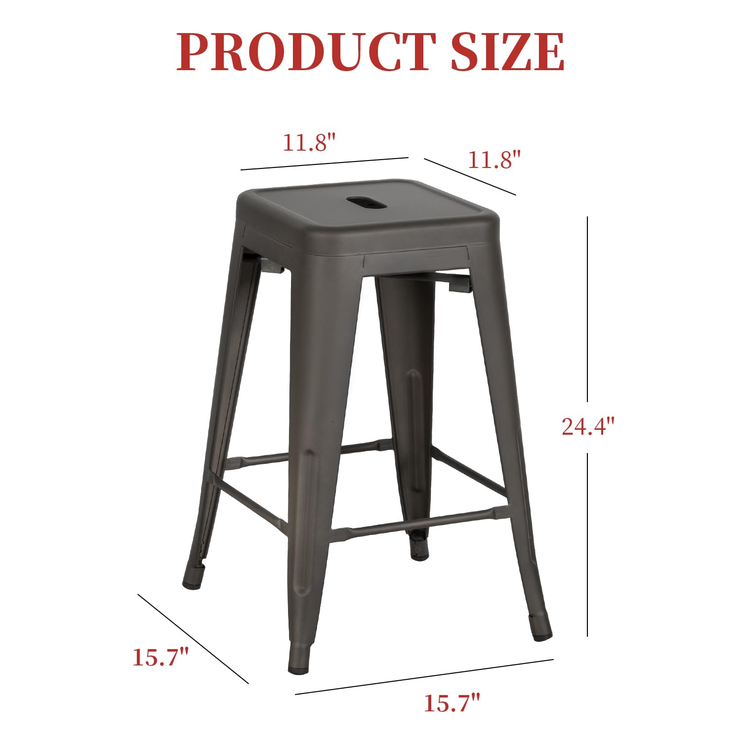 FDW Metal Bar Stools Set of 4 Counter Height Bar Stools 24 Inches Industrial Bar Chairs Patio Stool Stackable Backless Stool Indoor Outdoor Metal Kitchen Stools Bar Chairs (Black, 24")