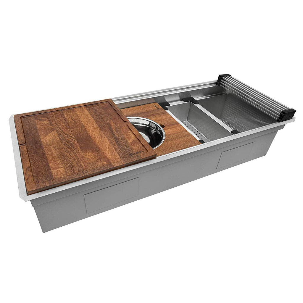 Ruvati 33-inch Workstation Kitchen Sink - Dual Tier Double Bowl Kitchen Sink - Low Divide Undermount Sinks - 16 Gauge Stainless Steel Kitchens Sinks - RVH8255