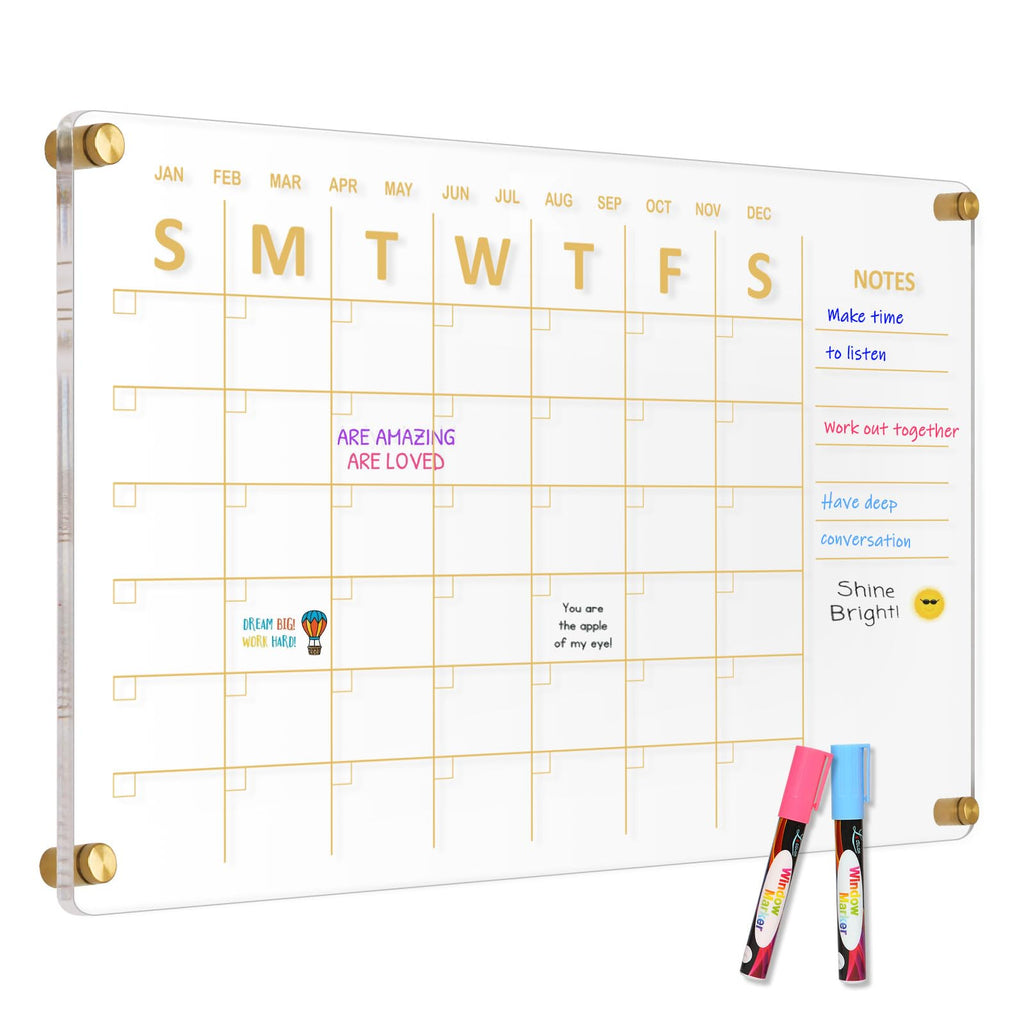 Acrylic Calendar for Wall Whiteboard, 12" x 12" Weekly Clear Dry Erase Board, Small Planning Board White Board for Wall, Home, Office, School