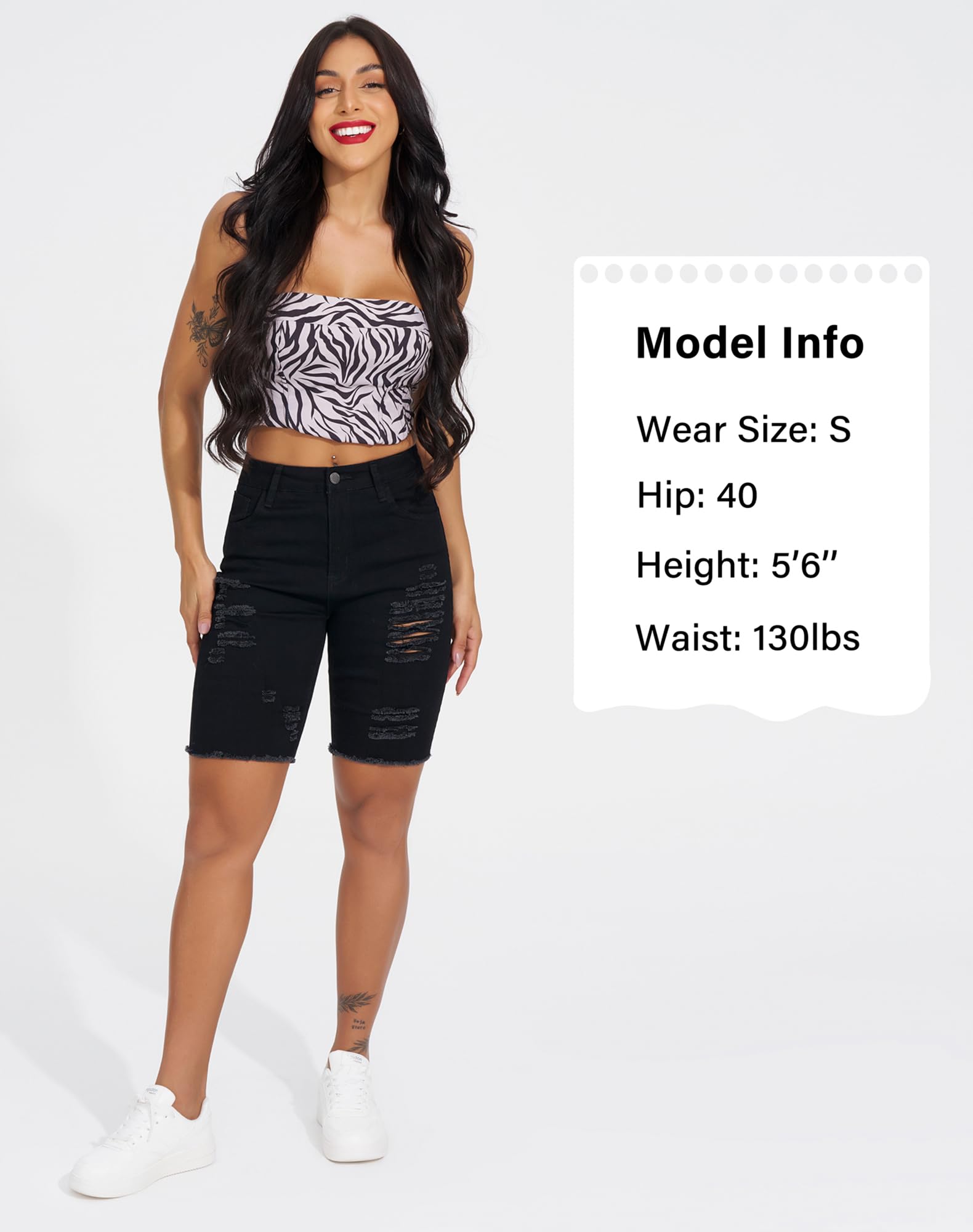 roswear Womens Ripped Stretchy Long Jean Shorts Mid Rise Frayed Cut Off Bermuda Shorts