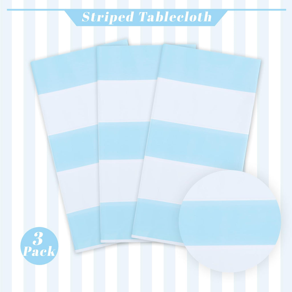 Kesfey 3 Packs Black and White Horizontal Striped Table Cloth 54 x 108 Inch Classic Black Stripe Tablecloths Disposable Plastic Stripe Table Covers Waterproof Picnic Tablecover for Halloween Party