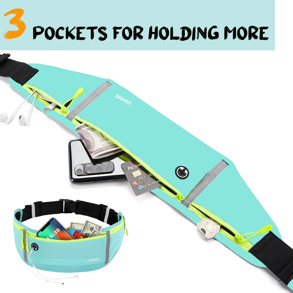 USHAKE Slim Running Belt, Workout Fanny Pack for Men Women,Exercise Waist Pack for Apple iPhone Holder, Runner Belt for Running Walking Cycling Camping Gym Black