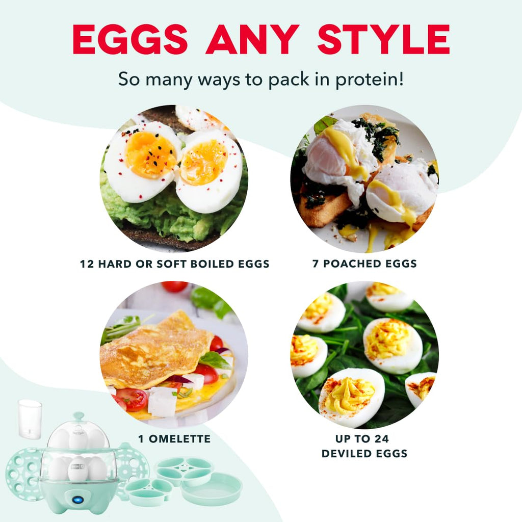 Dash Deluxe Egg Cooker - Boiler, Poacher & Steamer - Includes Measuring & Recipe Guide - Dishwasher Safe - BPA Free - Holds 12 Eggs, Aqua