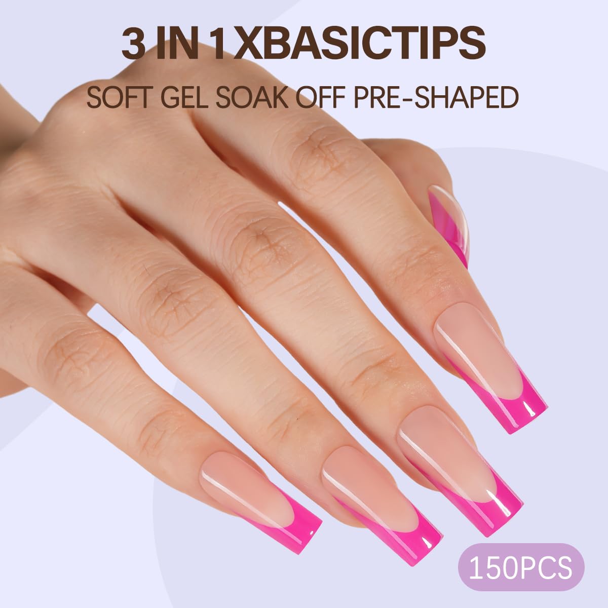 Misssix XBASICTIPS French Tip Press On Nails, 300Pcs French Gel Nail Tips Long Square, Soft Gel Pre-shaped No Need to File 3 in 1 Tips, Fake Nails for Nail Art DIY Extension Designs 15 Sizes