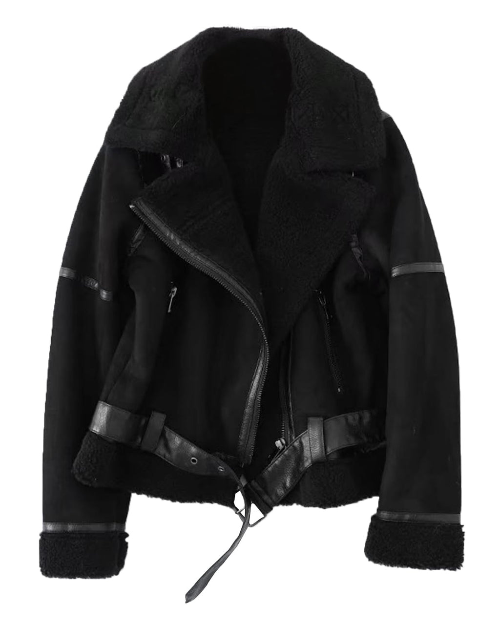 LY VAREY LIN Women's Faux Shearing Moto Jacket Thick Lined Parka Winter Shearling Coat Leather Jacket