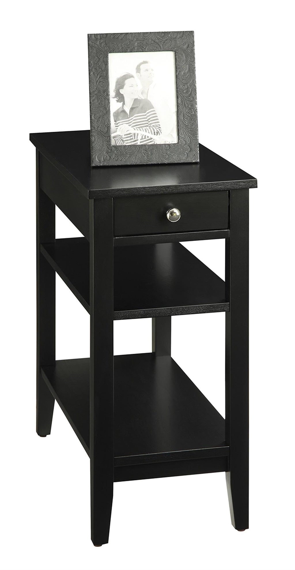 Convenience Concepts American Heritage Chairside End Table with Drawer 23.5" - Classic Living Room Table with Storage Shelf, Bedroom Nightstand, Black
