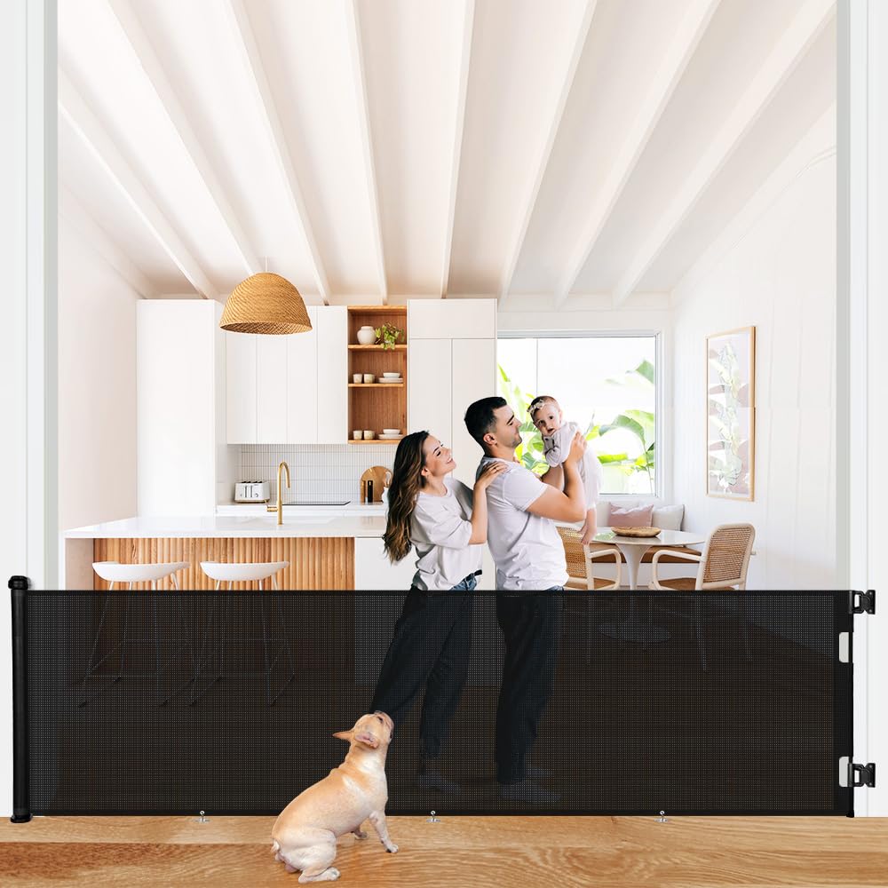 COMOMY Retractable Baby Gate for Stairs, 0-55" Mesh Dog Gate for House Doorways Hallways, 33" Tall Extra Wide Child Safety Gate for Kids Pets, Indoor and Outdoor (Black)