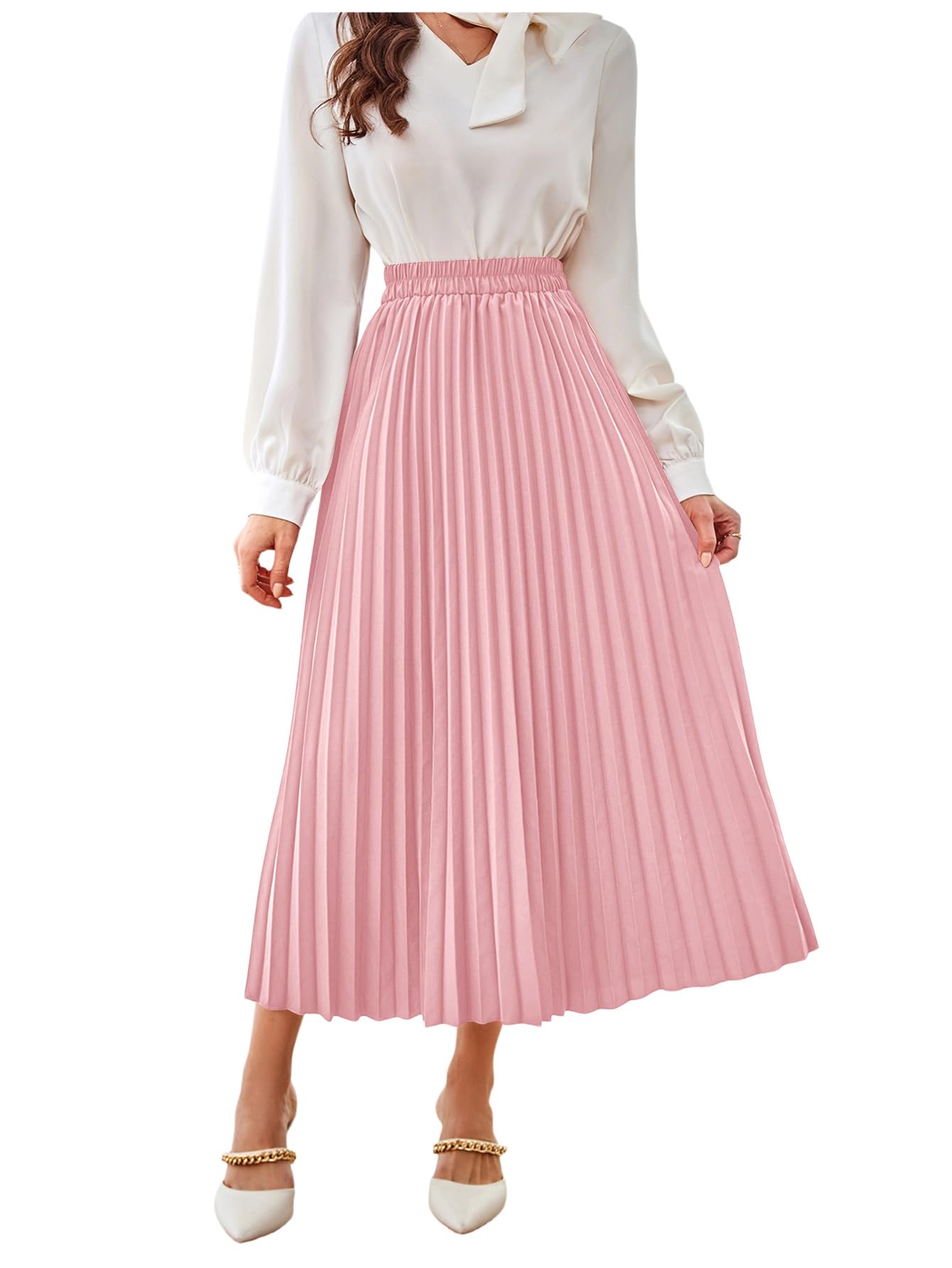 SweatyRocks Women's Casual Solid Longline Pleated Long Skirt