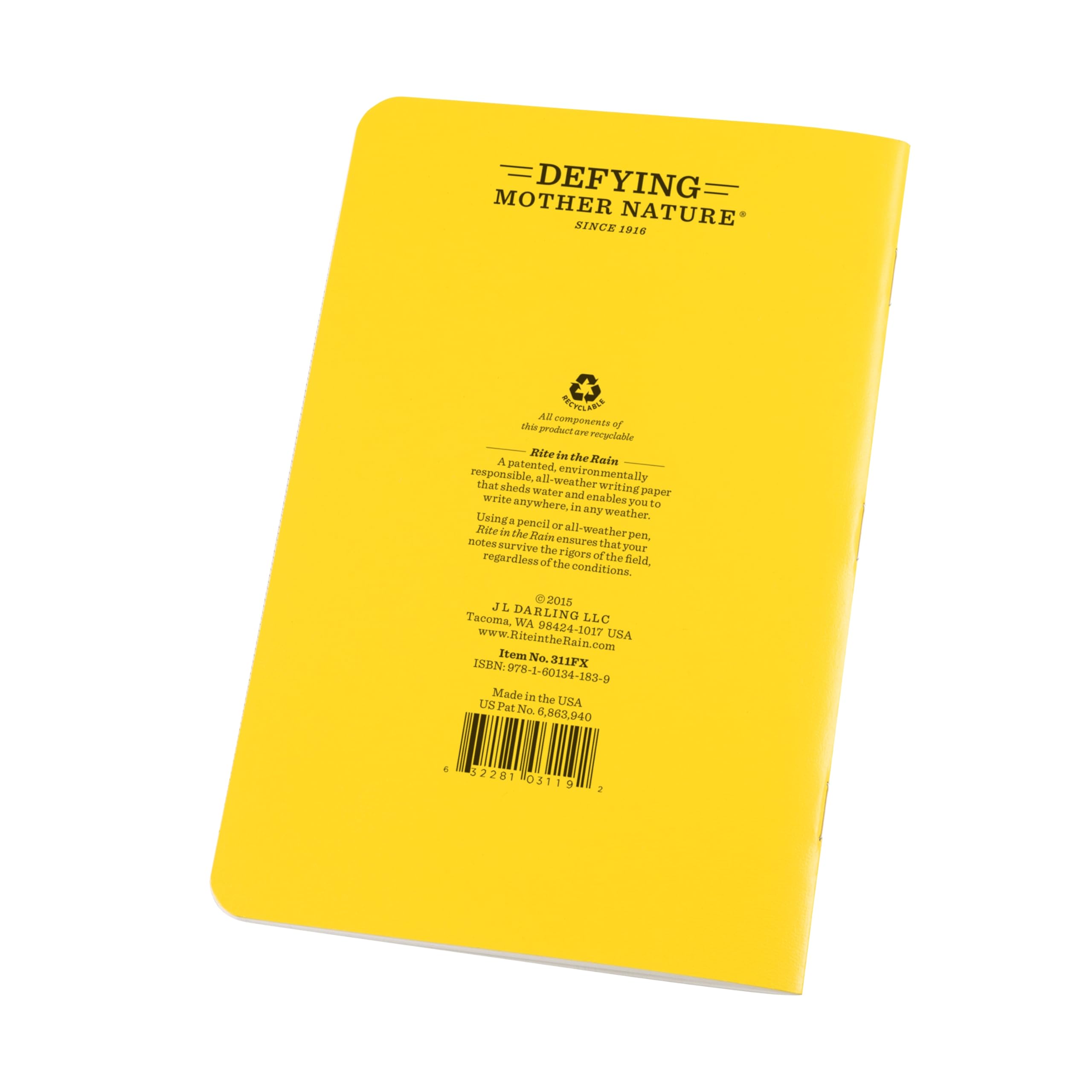 Rite In The Rain Weatherproof Stapled Notebook, 4.625" x 7", Black Cover, Universal Pattern, 3 Pack (No. 771FX)