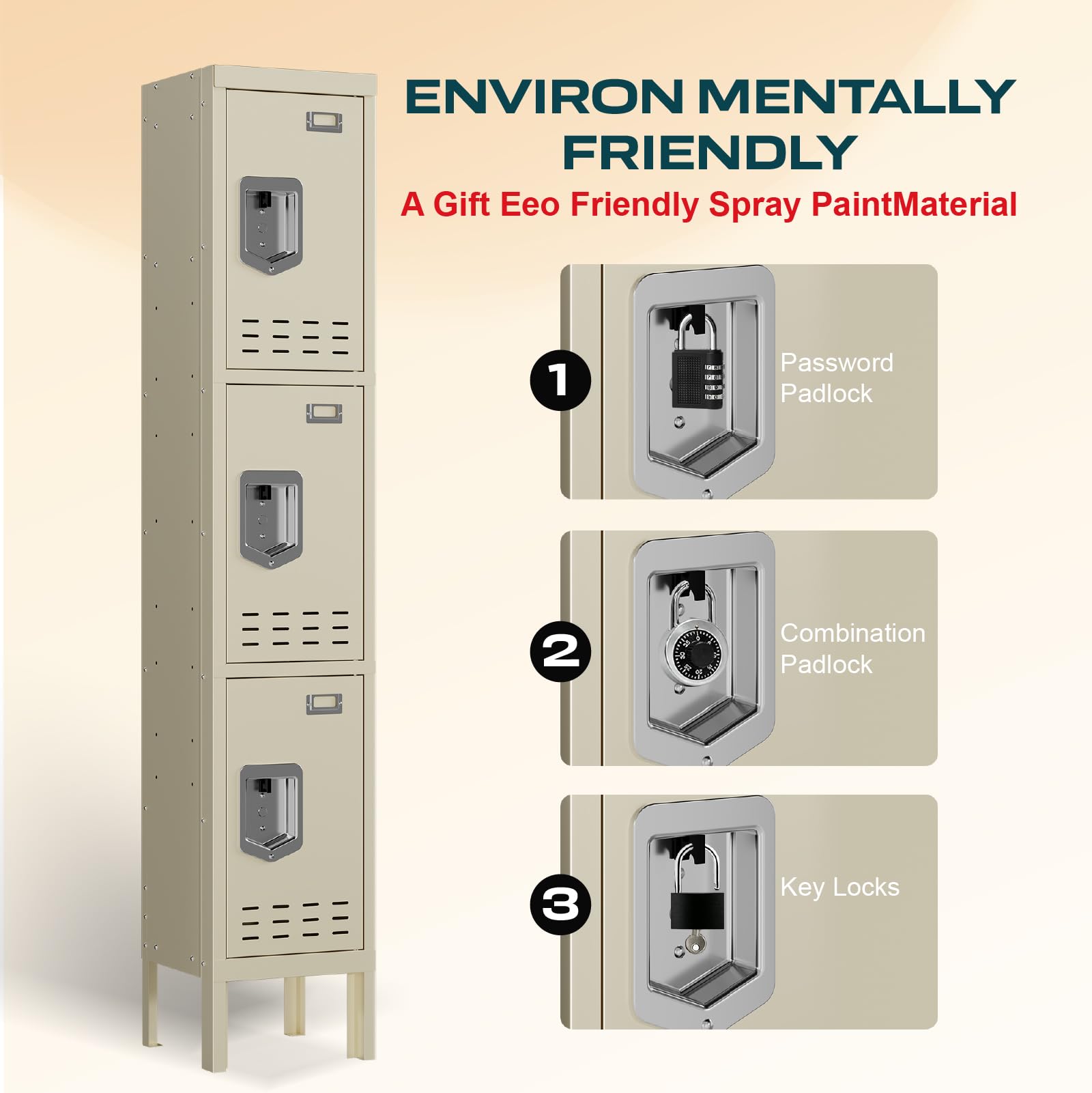 Lockers,Metal Locker, (Beige, 1 Door - (66.15" H x 11.8" W x 11.8" D))