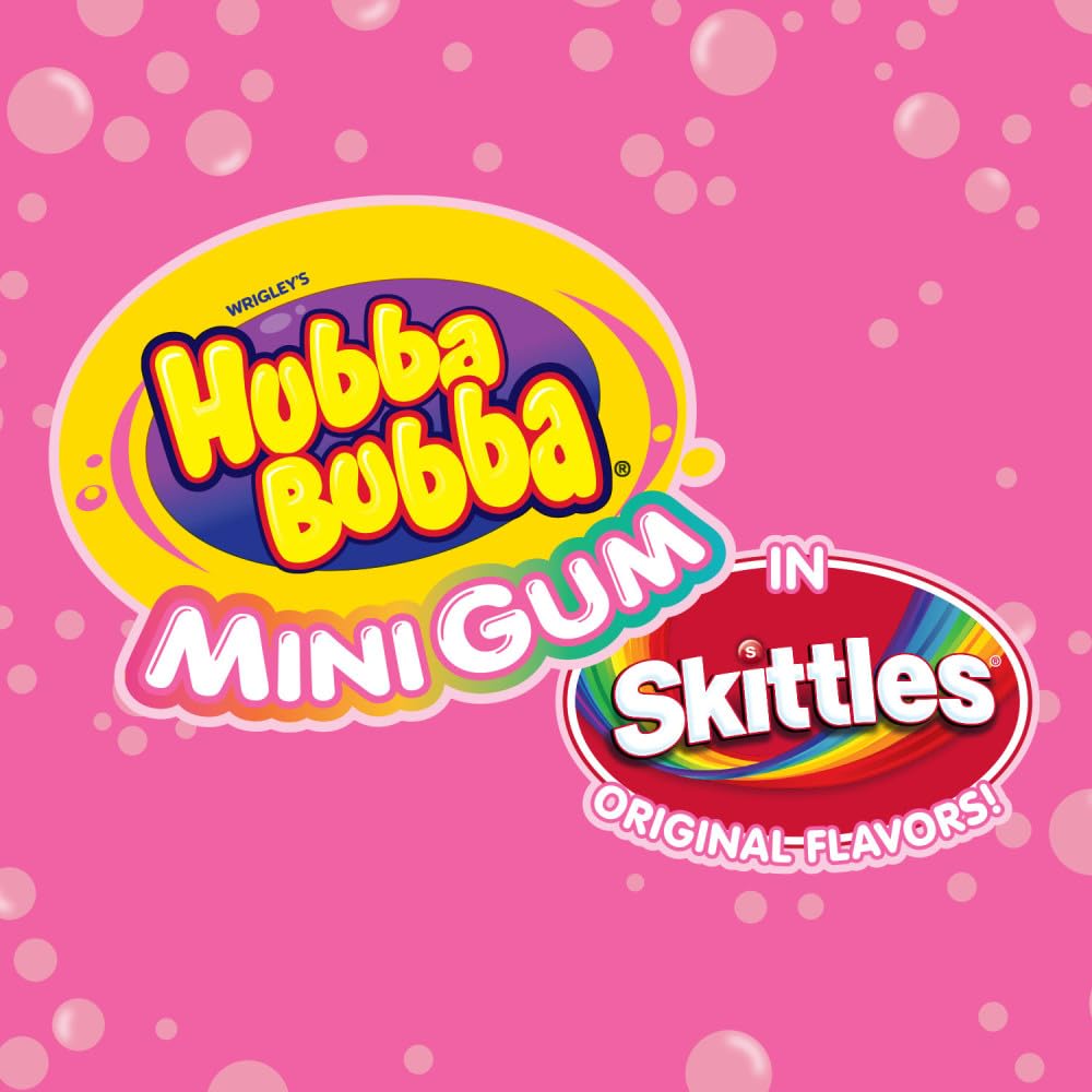 HUBBA BUBBA Minis SKITTLES Flavored Sugar Free Gum, Bubble Gum Packs, Candy Bulk, Resealable Bulk Bag