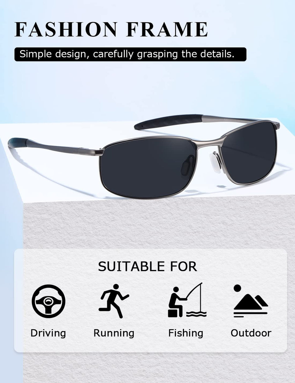 AEVOGUE Polarized Sunglasses For Men Rectangle Metal Frame Retro Sun Glasses AE0395