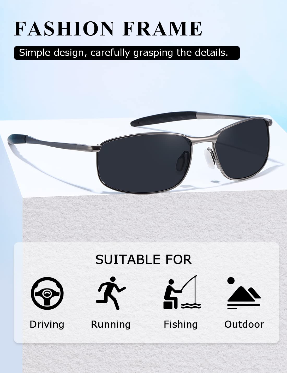 AEVOGUE Polarized Sunglasses For Men Rectangle Metal Frame Retro Sun Glasses AE0395