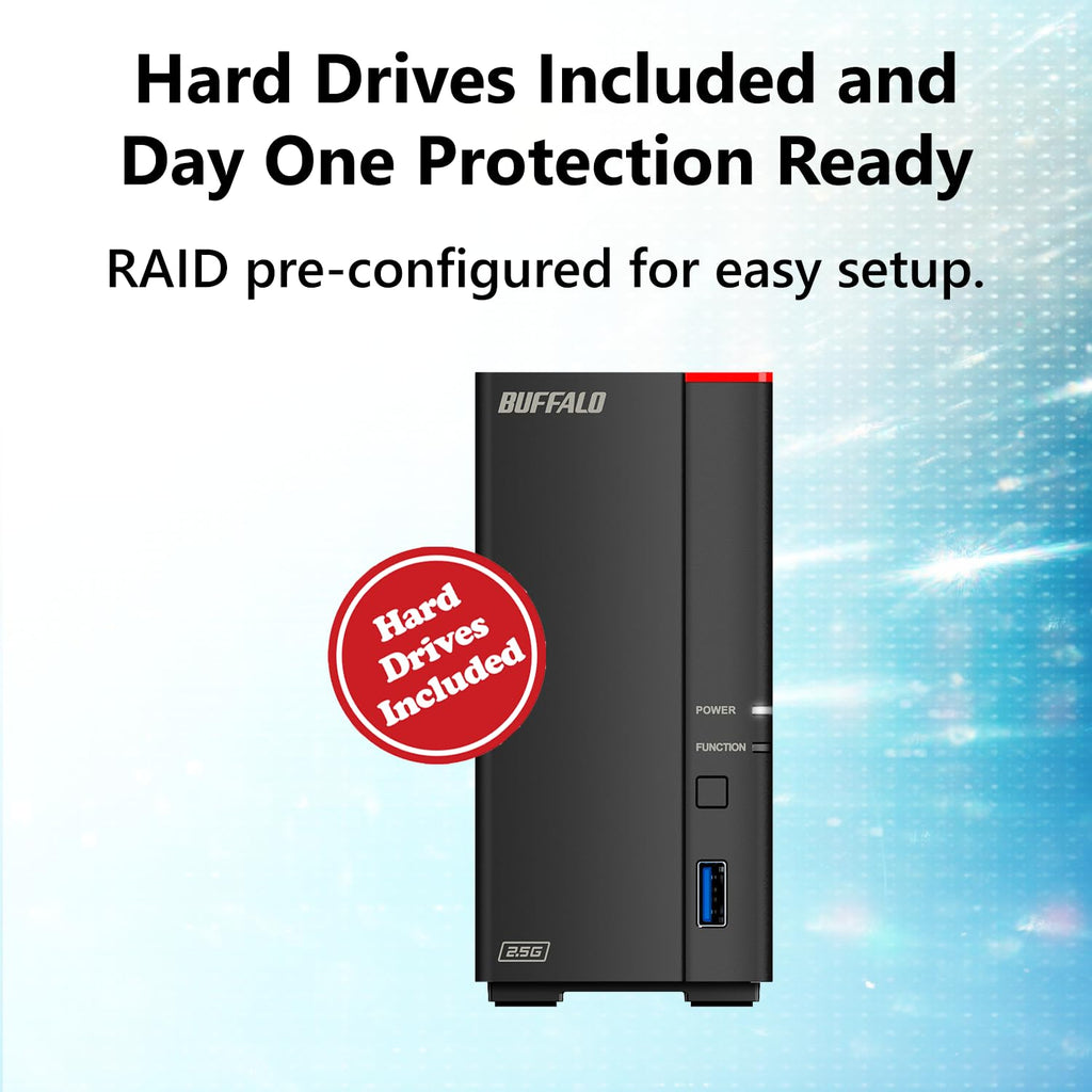 BUFFALO LinkStation 210 2TB 1-Bay NAS Network Attached Storage with HDD Hard Drives Included NAS Storage that Works as Home Cloud or Network Storage Device for Home