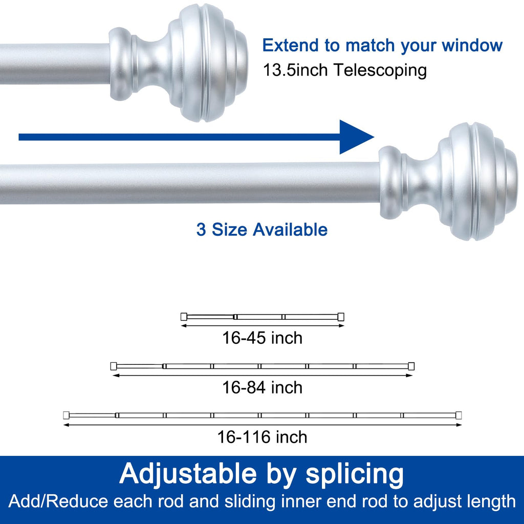 Curtain Rods for Windows 48-84 inch,3/4 inch Heavy Duty Adjustable Decorative Curtain Rod with Modern Finials,Window Rods for Bedroom, Living Room,Patio and Kitchen