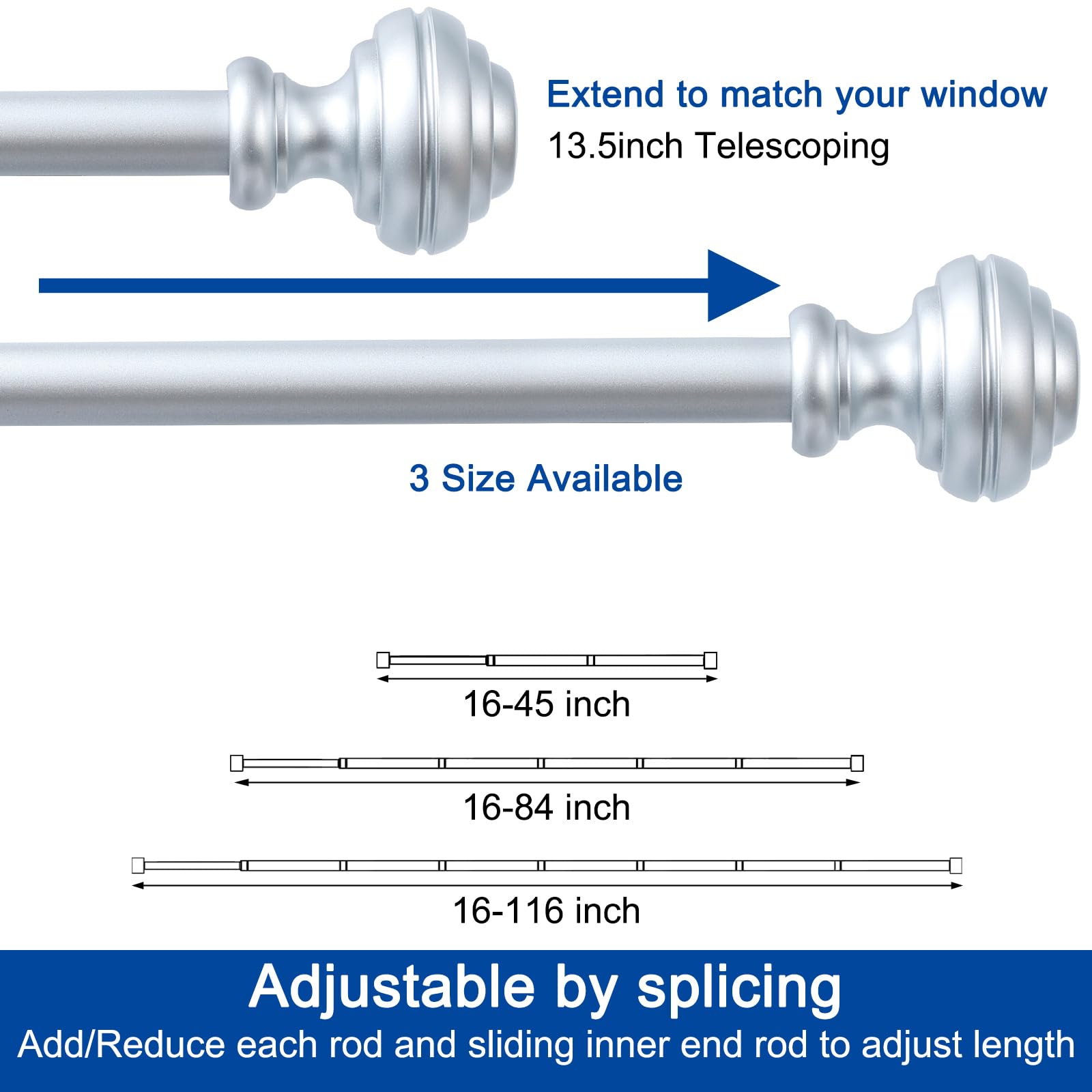Curtain Rods for Windows 48-84 inch,3/4 inch Heavy Duty Adjustable Decorative Curtain Rod with Modern Finials,Window Rods for Bedroom, Living Room,Patio and Kitchen