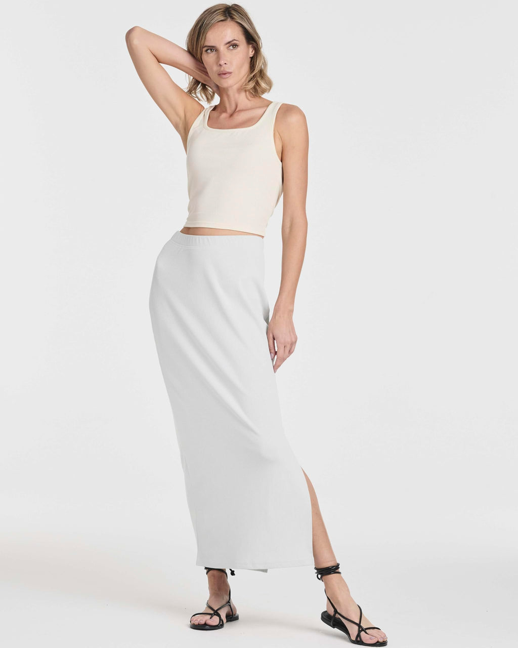Real Essentials 3 Pack: Women's Ribbed High Waisted Maxi Skirt with Side Slit - Casual Long Pencil Skirt