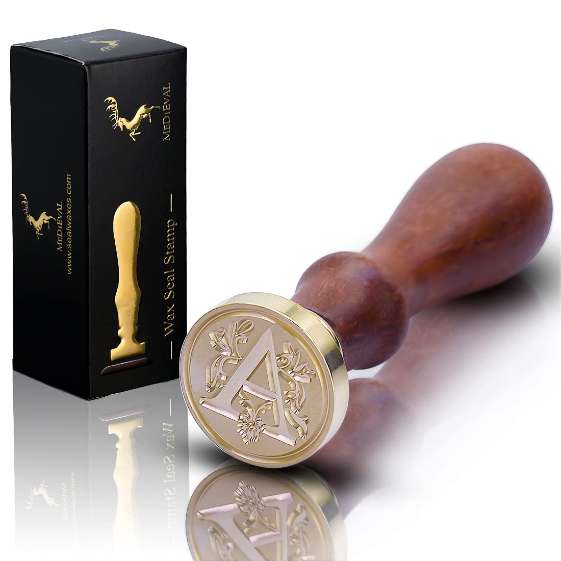 Medieval Initial Alphabet Sealing Wax Stamps, Brass Head Wooden Handle, for Thanksgiving Card/Envelope/Gift Wrap/Wedding Engagement Party Invitation - Letter S