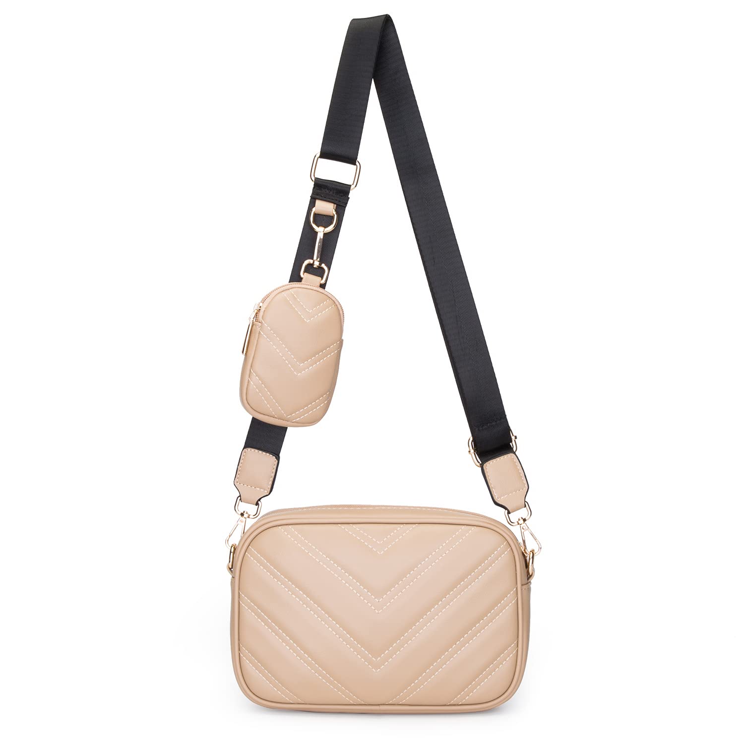 Herald Chevron Quilted Small Crossbody Bag with Coin Purse Pouch, Women Square Camera Side Shoulder 2 Size Handbags | Chevron