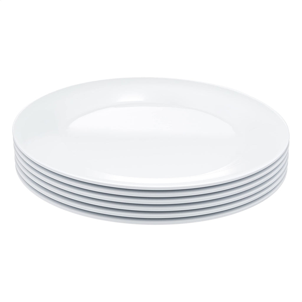 Amazon Basics Melamine Oval Serving Platter for Restaurants and Home, Dishwasher Safe, BPA Free, Break and Crack Resistant, Narrow Rim, 13" x 9.75", White, 6-Piece Set