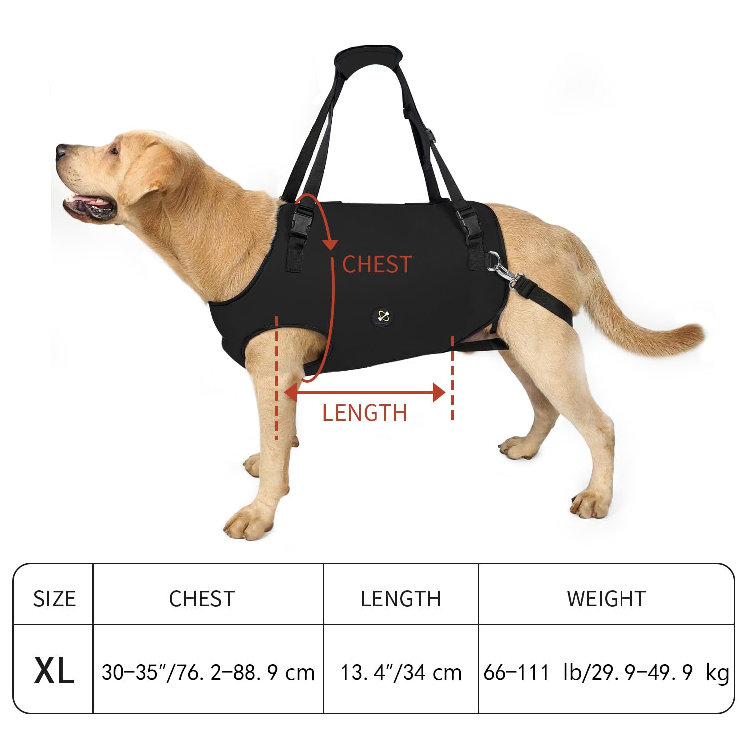 Coodeo Dog Lift Harness, Pet Support & Rehabilitation Sling Lift Adjustable Padded Breathable Straps for Old, Disabled, Joint Injuries, Arthritis, Loss of Stability Dogs Walk (Black, XS)