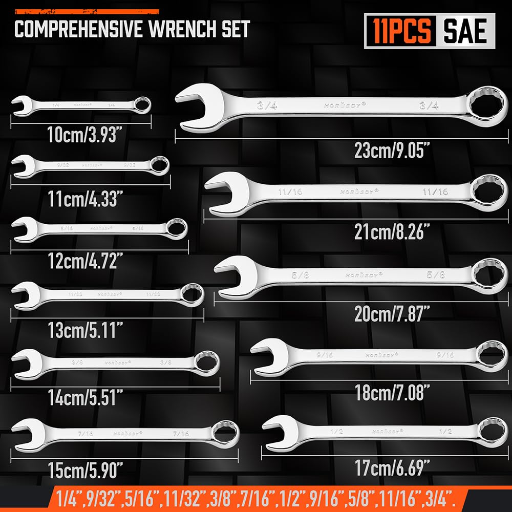 HORUSDY Large Wrench Set with Rolling Pouch | Metric | 6-Piece | 23mm, 24mm, 26mm, 27mm, 30mm, 32mm | 12 Point | Chrome Vanadium Steel