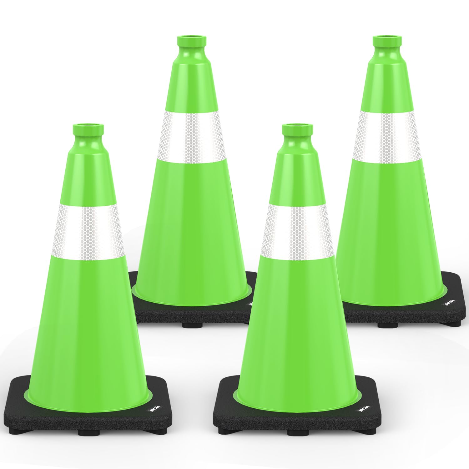 (4 Pack) BATTIFE Traffic Cones 18 Inch with Black Weighted Base, PVC Green Cone for Traffic Control,Construction Events, Driveway Road Parking Lot