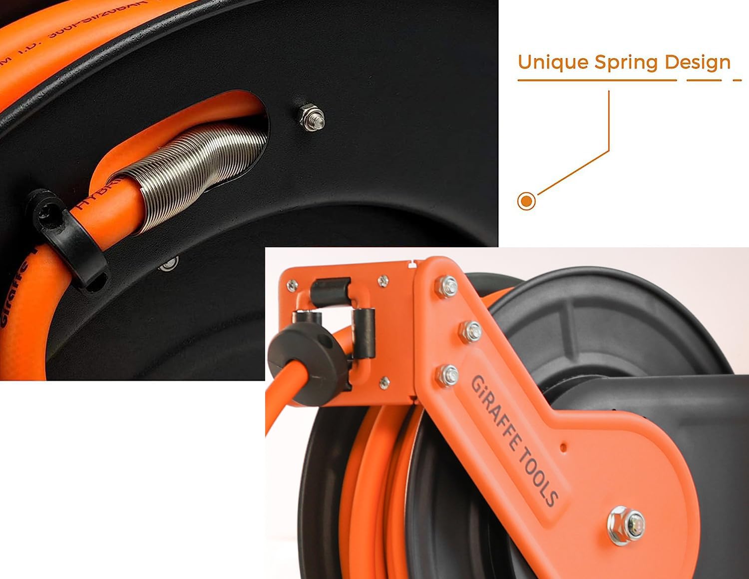 Giraffe Tools Retractable Air Hose Reel, 3/8" Hybrid Hose, Air Compressor Heavy Duty Steel Reel Auto Rewind 300PSI, Wall Mount, 25ft
